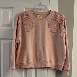 C.C Women's Pink Sweater with Lace Details